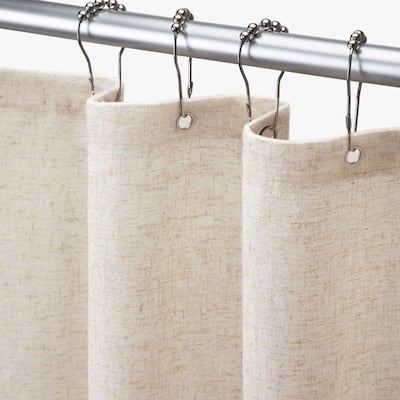 Linen Shower Curtain, Beige Boho Farmhouse, Cotton Fabric, 72"x72"