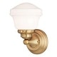 preview thumbnail 8 of 11, Huntley Natural Brass Gold Bathroom Vanity Lighting Fixture, White Schoolhouse Milk Glass Globe Shade, Dimmable, LED Compatible