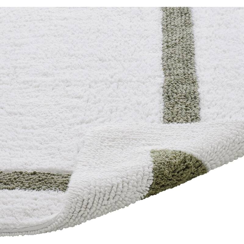 Better Trends Hotel Collection in Race Track 100% Cotton Super Absorbent Reversible Double Sided Machine Washable Bath Mat Rug - 21" x 34" Rectangle - White & Dark Sage