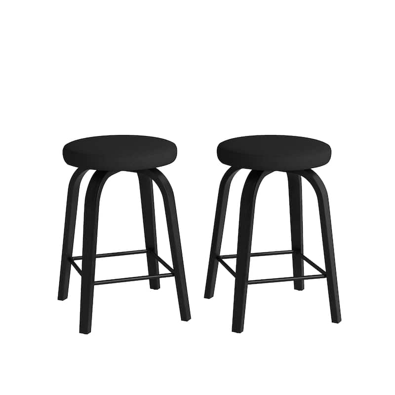Swivel Bar Stools Set of 2, Counter Height Backless 26″Bar Stools, Fabric Upholstered Seat, Sturdy Wood Legs and Metal Footrest