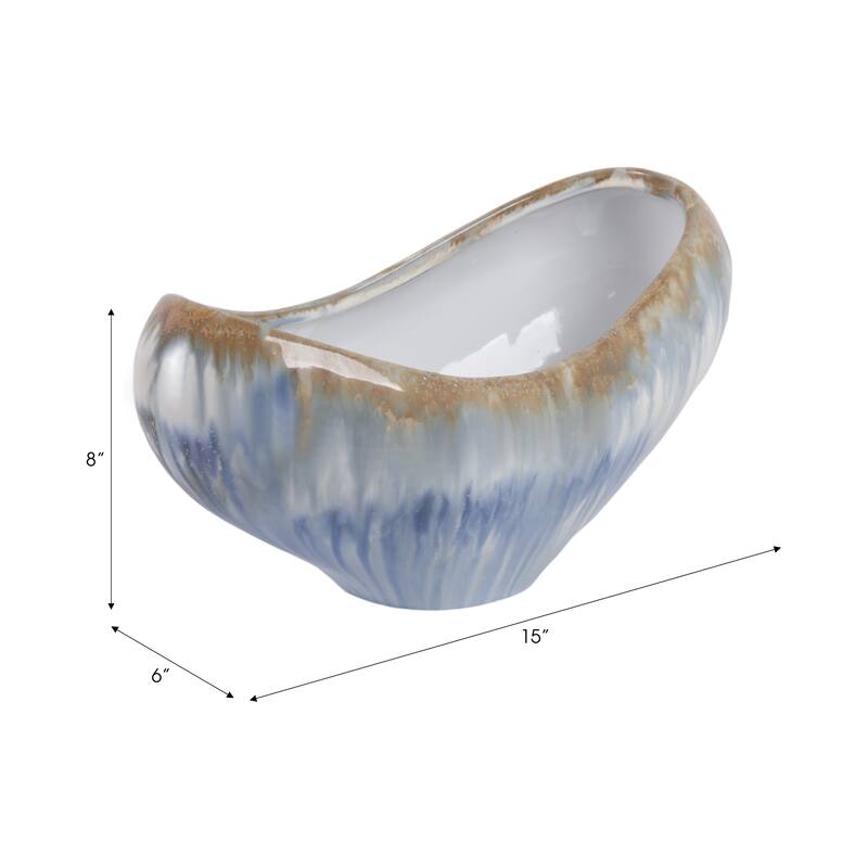Decorative Ceramic Curve Glazed Ombre Bowl for Home Decor - 15", Multi