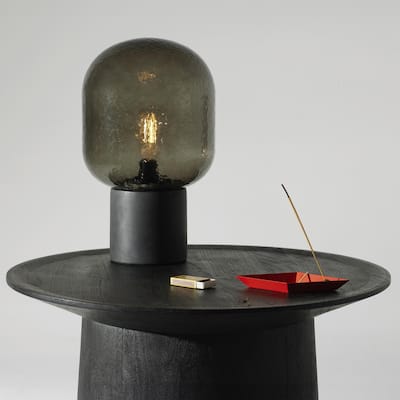 Brightech Bruce 10.7 in. Classic Matte Black Modern LED Oval Bedside Desk Table Lamp with Tinted Glass Oval Shade