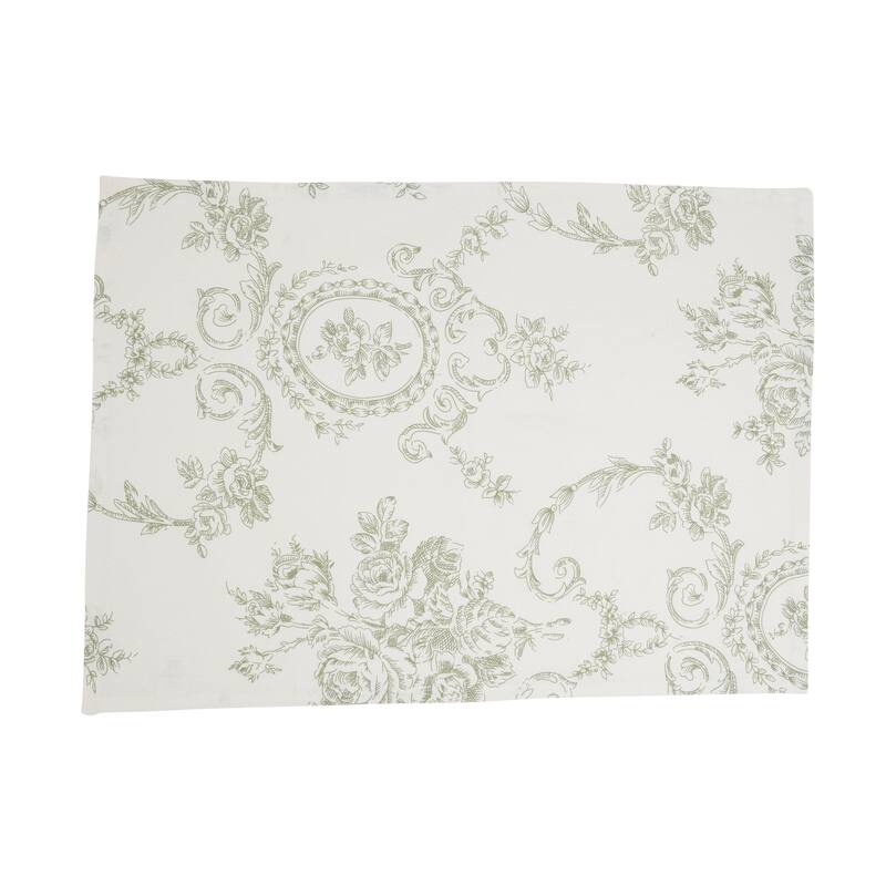 Toile Linen-Blend Placemats (Set of 4) - Vintage Floral Print for Dining Tables & Layered Place Settings, 14"x20" - Olive - Set of 4