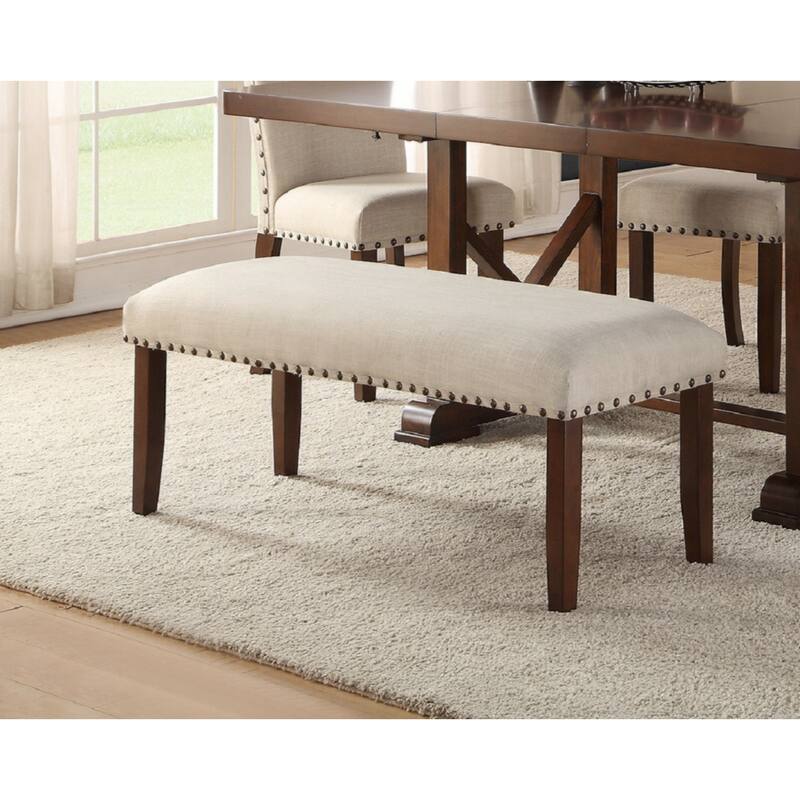 Classic Cream Finish Upholstered Cushion Chairs 1pc Bench Nailheads Solid wood Legs Dining Room