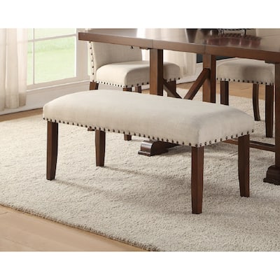 Classic Cream Finish Upholstered Cushion Chairs 1pc Bench Nailheads Solid wood Legs Dining Room