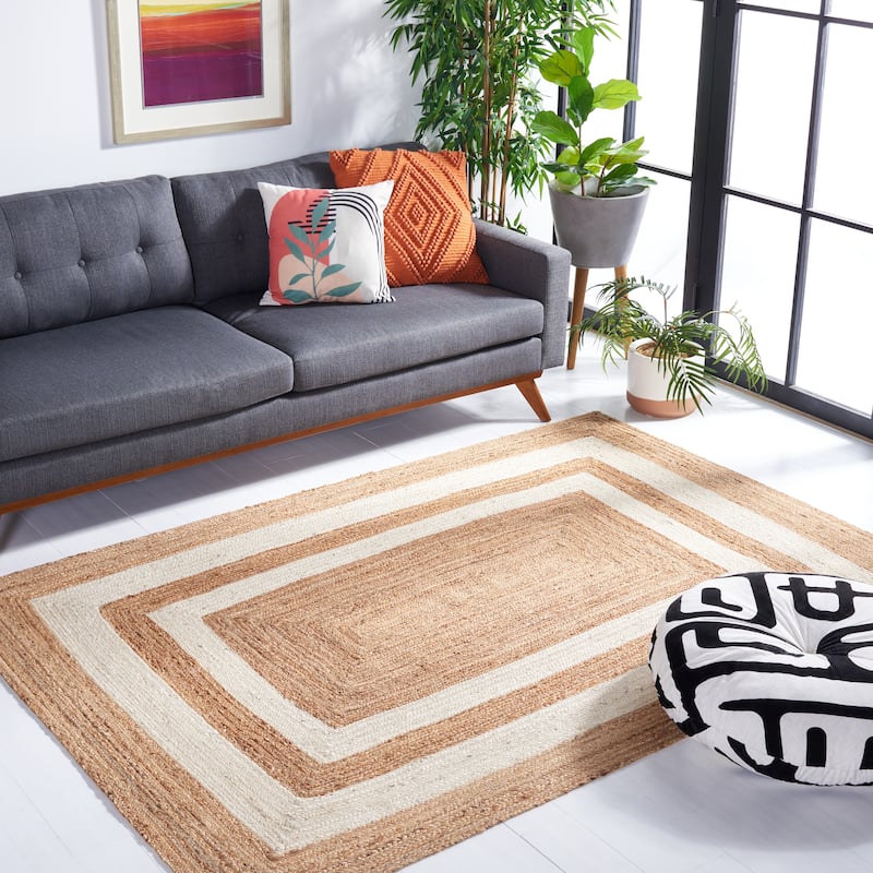 SAFAVIEH Natural Fiber Roxana Double Border Jute Rug - 6' Square - Ivory/Natural
