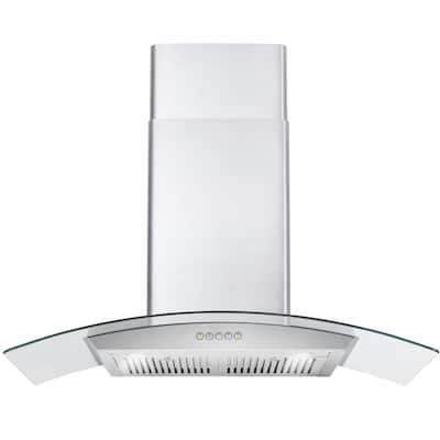 Cosmo Wall Mount Range Hood in Stainless Steel with Glass Hood, Permanent Filters