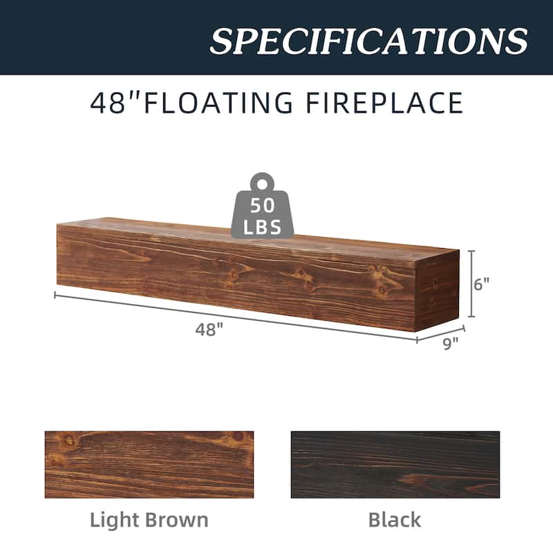 Modern Rustic Wood Fireplace Mantel,Wall-Mounted and Floating Shelf