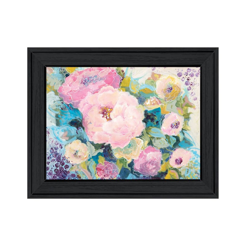 TrendyDecor4U Contemporary "Fresh Florals" Framed Print Wall Art - Charcoal