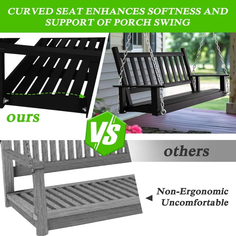 VEIKOUS 4 ft. Outdoor Wood Hanging Patio Porch Swing with Chains for 2 Person