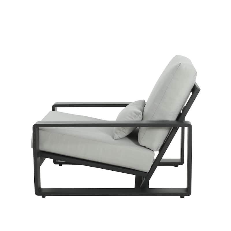 Christopher Knight Home - Outdoor Aluminum Conversation Set with Cushioned Chairs and Acacia Wood Coffee Table (3-Piece Set)