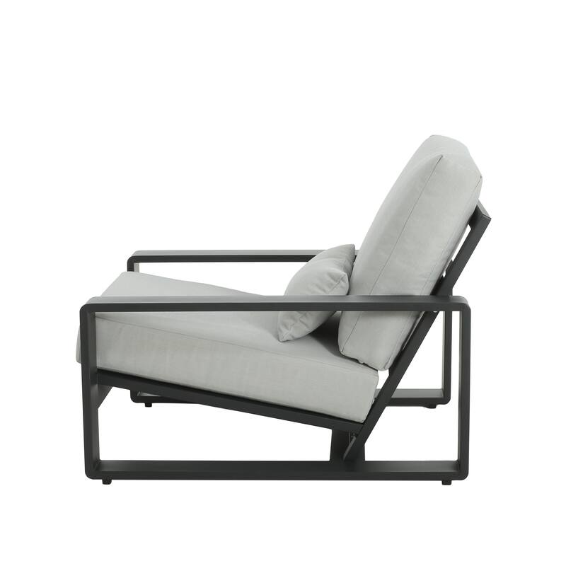 Roomfitters La Plata Outdoor Aluminum Lounge Chairs with Olefin Cushions, Modern Patio Seating, Black