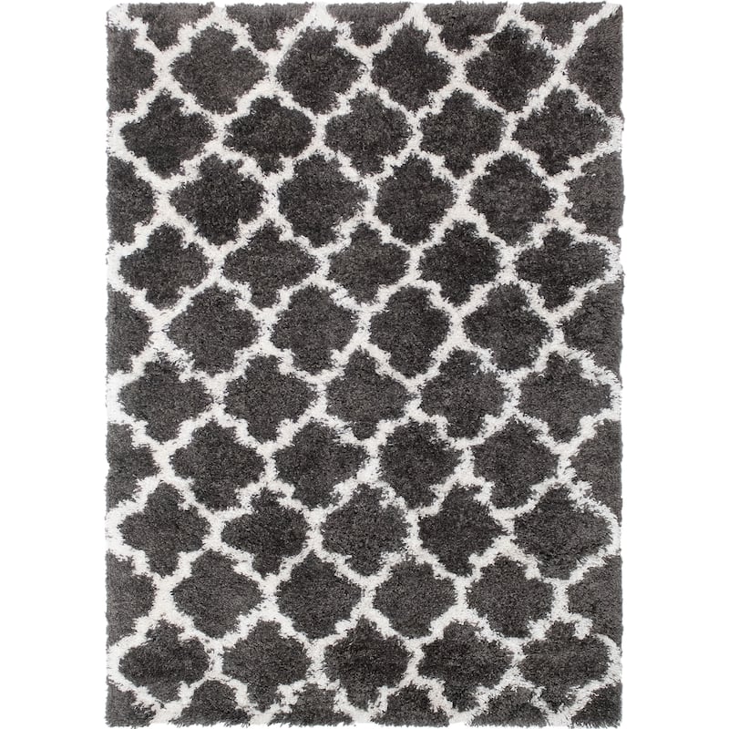 Noori Rug Lux Ava Trellis 2-Inch Shag Rug - 4'4" x 6'2" - Charcoal/Ivory