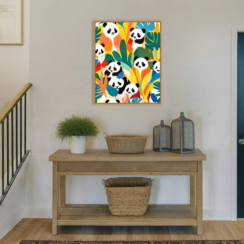 Pandas Tropical by Uma Gokhale Framed Canvas Wall Art