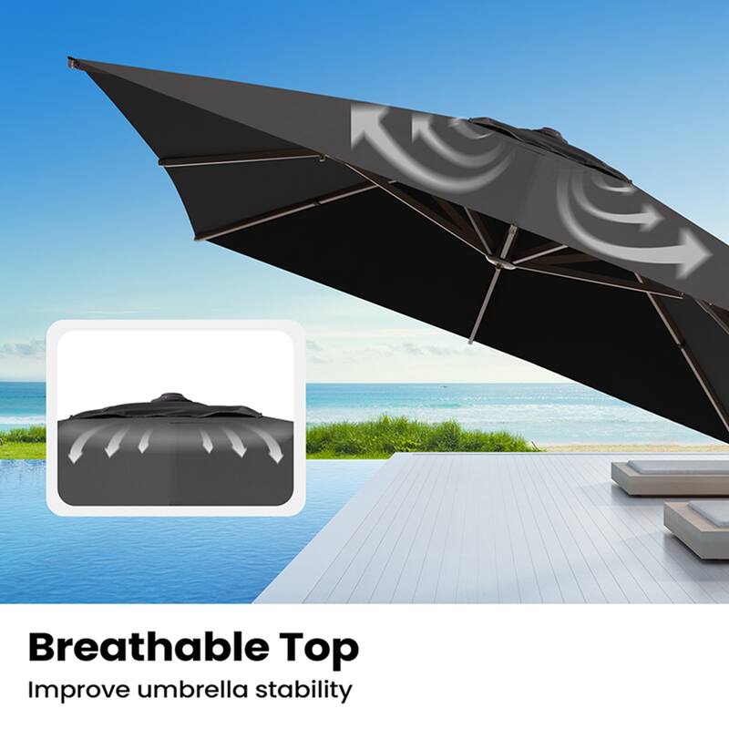 10x13FT Patio Cantilever Umbrella Outdoor Offset Umbrella 360-Degree Rotation with No Base