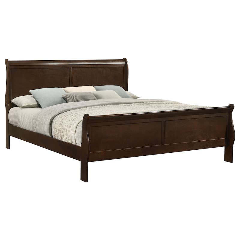 Cappuccino Wood Eastern King Sleigh Bed with Curved Headboard and Footboard
