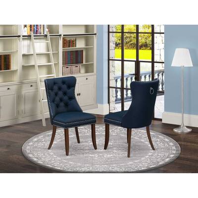 Parsons Dining Chairs Set of 2 - Navy Blue Faux Leather Upholstered Chairs with Nailhead Trim