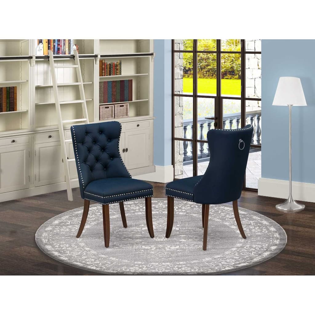 Parsons Dining Chairs Set of 2 - Navy Blue Faux Leather Upholstered Chairs with Nailhead Trim