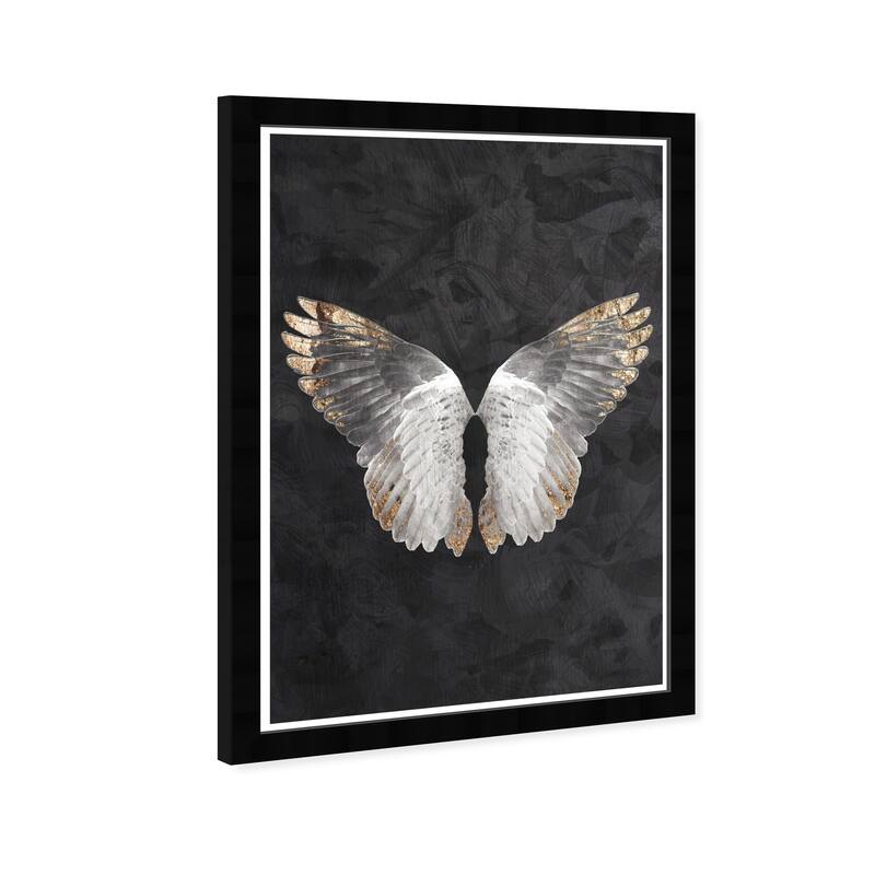 Wynwood Studio Prints Fashion and Glam Golden Feather Down NOIR White and Metallic Gold Glam Wall Art Canvas Print