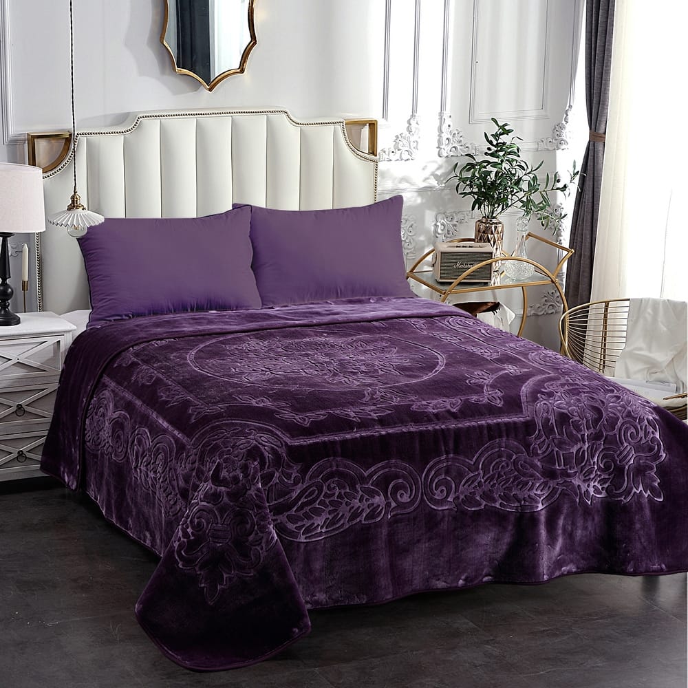 Embossed Floral Bed Blanket 85"x95" - 9lbs