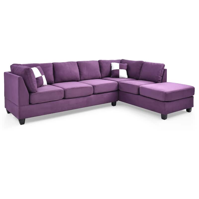 Reversible Microsuede 4-Seater Sectional Sofa with Throw Pillows - 111" - Purple