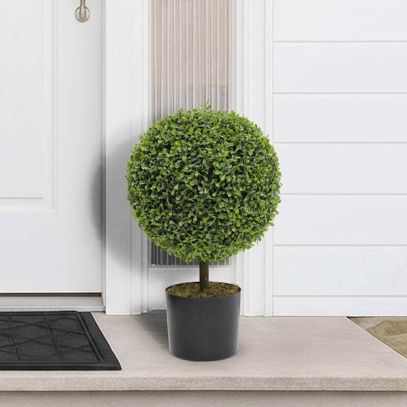 21.6" Artificial Topiary Ball Plants Boxwood in Black Plastic Pot