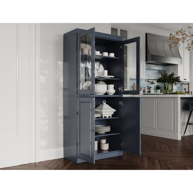Palace Imports 100% Solid Wood Pantry Cabinet, Raised Panel & Clear Glass Doors, Adjustable Shelves, 32" Wide, 71.5" Tall