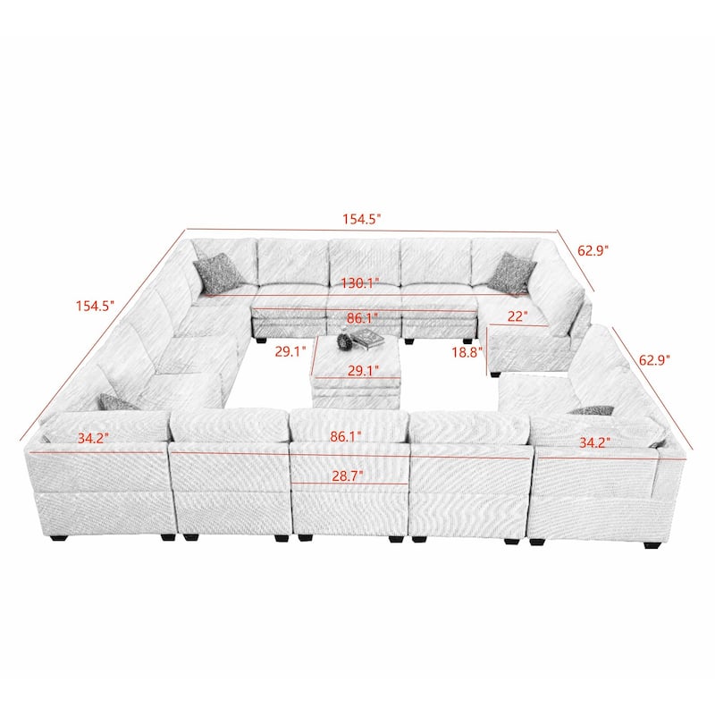 16 PC Modular Corduroy Sectional With Ottoman