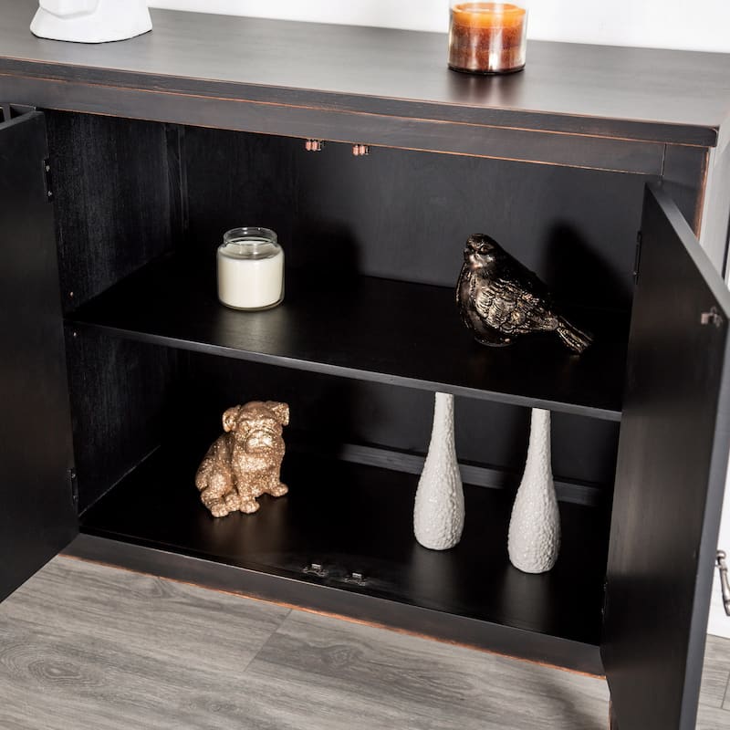 Furniture of America Aliate Modern Farmhouse Weathered Black Solid Wood 4-Shelf Server with Doors