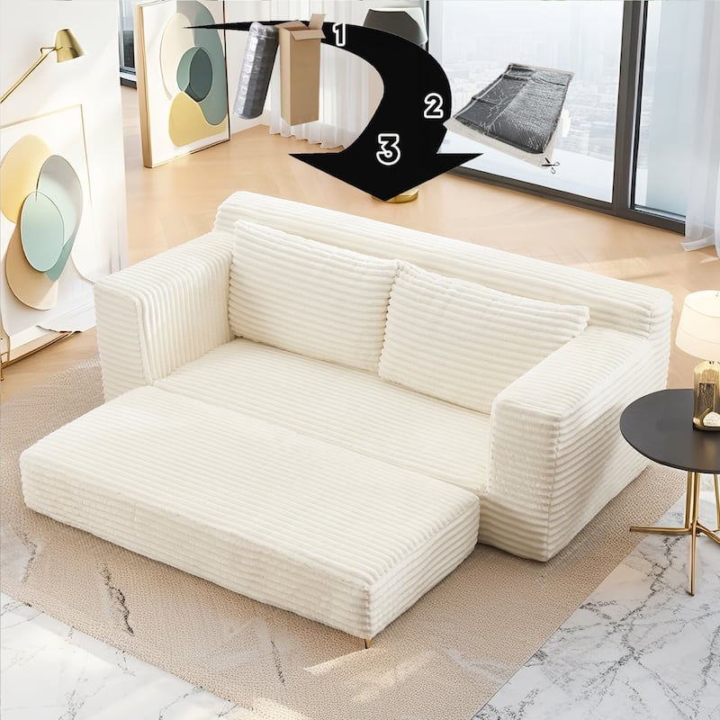 Corduroy Cloud Loveseat Sofa, 2 in 1 Convertible Boneless Sleeper Sofa with Steel Frame, Folding Love Seat Couches