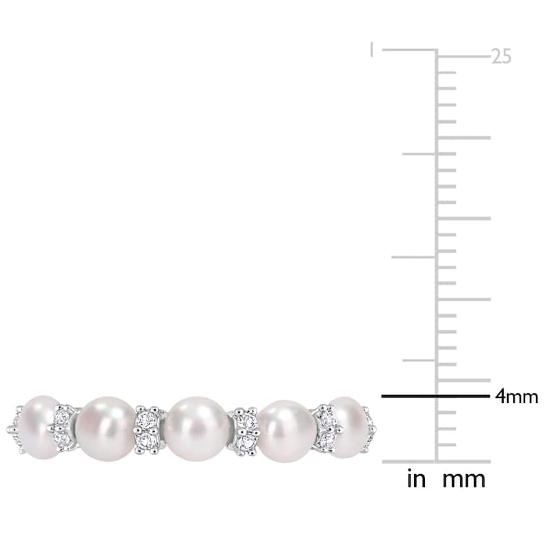 Miadora Sterling Silver Freshwater Cultured Pearl & White Topaz 5-Stone Semi-Eternity Ring (3.5-4mm)