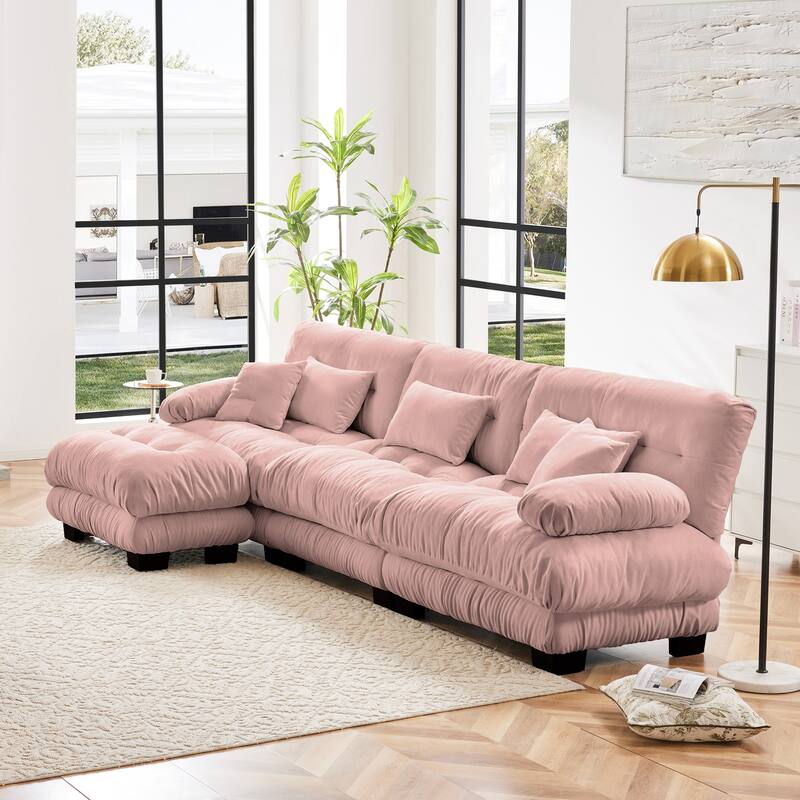 GDFStudio - Octavian Chenille 3-Seater Cloud Sofa with 1 Convertible Ottoman