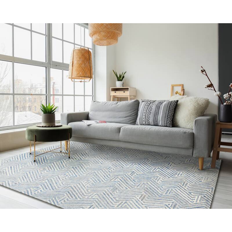 Exquisite Rugs Naturals Handmade Hand-tufted New Zealand Wool on Canvas Blue/Ivory Area Rug