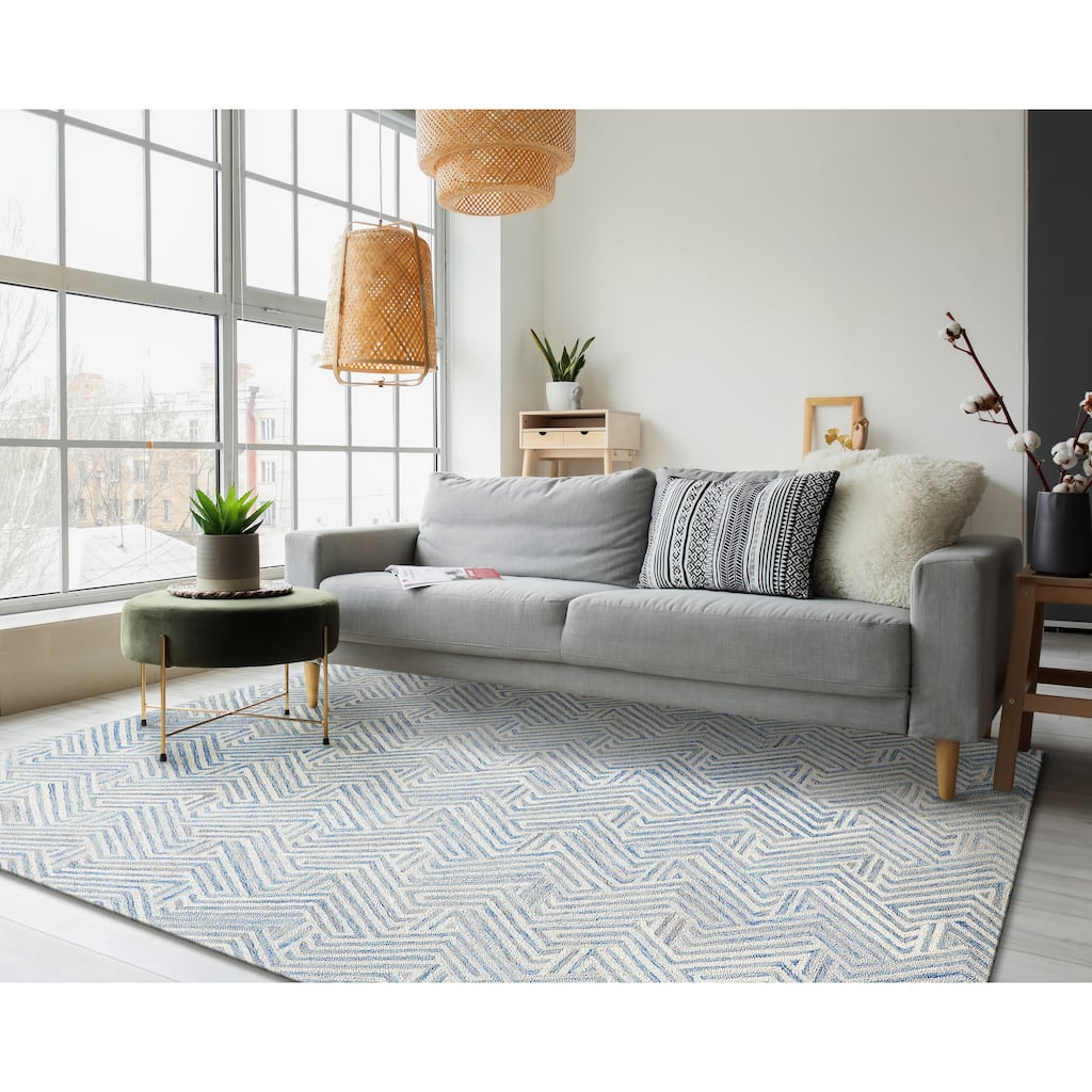 Exquisite Rugs Naturals Handmade Hand-tufted New Zealand Wool on Canvas Blue/Ivory Area Rug