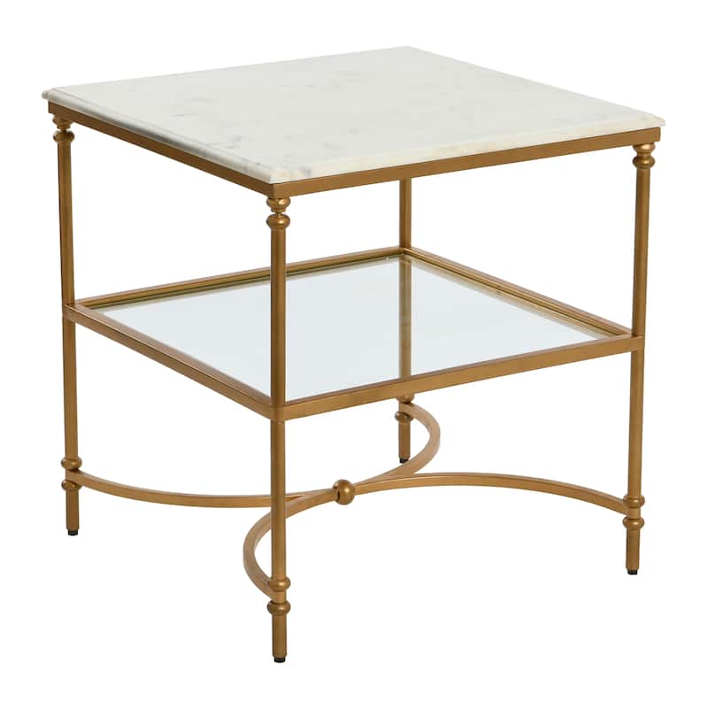 Marble and Metal End Table - Gold and White