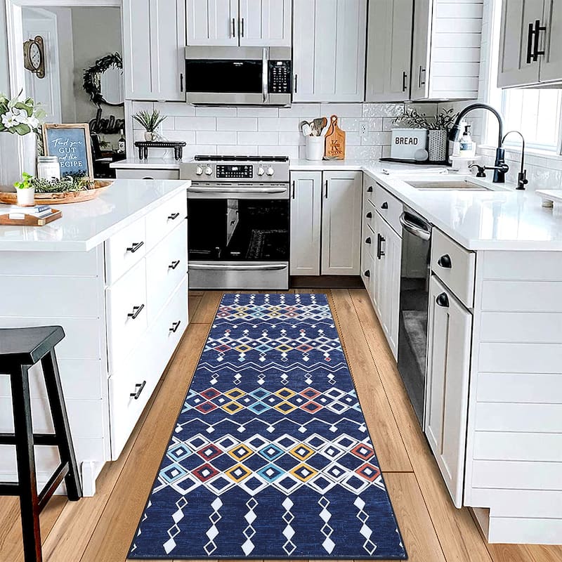 Garvee Boho Area Rug Geometric Printed Faux Wool Soft Floor Cover - 2' x 6' - Blue