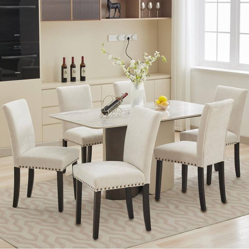 Dining Chairs Set of 2 Upholstered Fabric Kitchen Chairs with Nailhead Trim（Option）