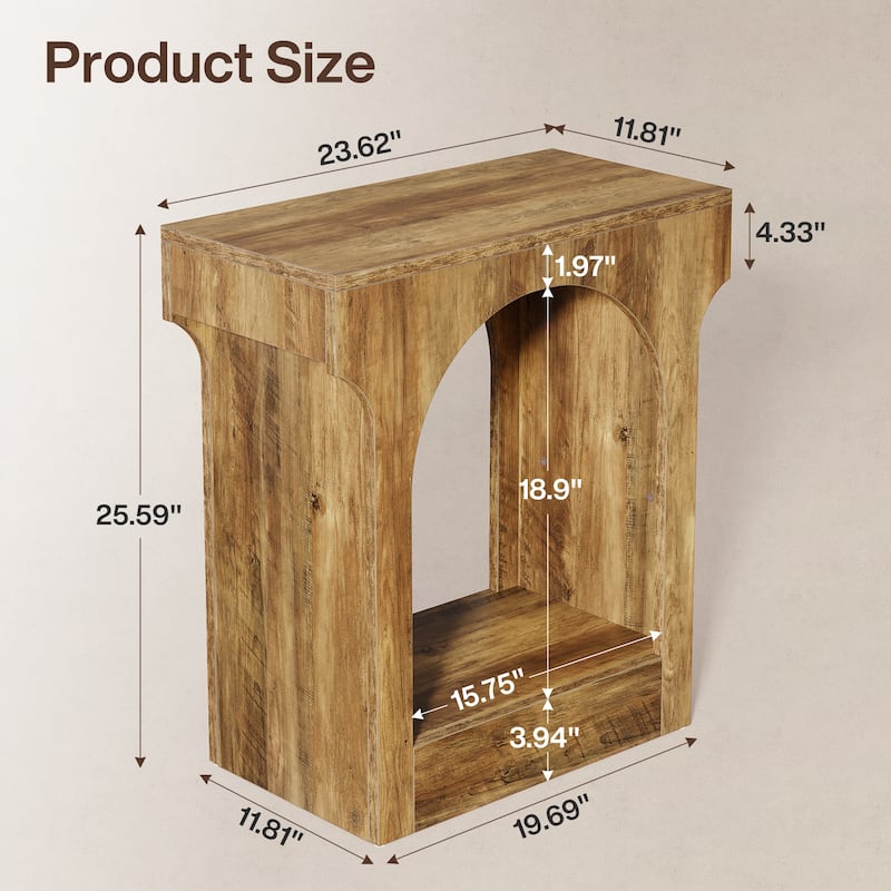 Wood End Side Table with Storage Space - Light Walnut-1Piece