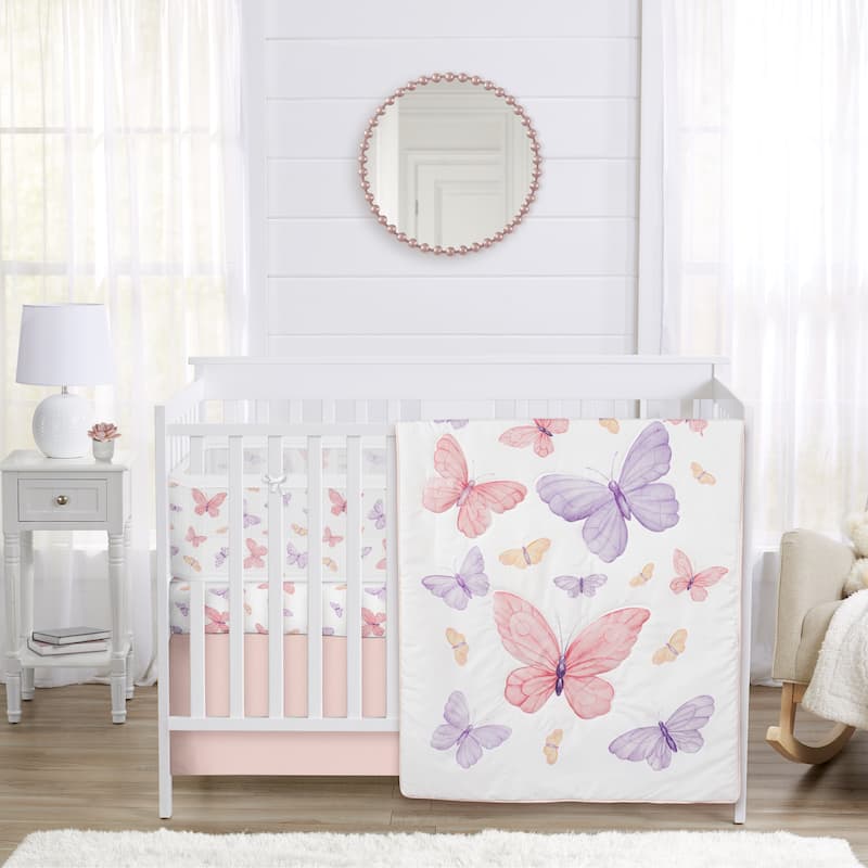 Sweet Jojo Designs Pink/Purple Shabby Chic Butterfly Girl 5pc Crib Bedding + BreathableBaby Breathable Mesh Liner - Crib Size