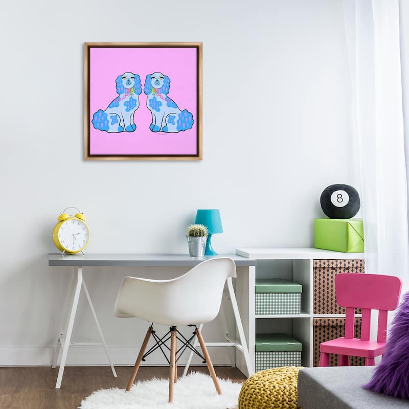 Stupell Funky Dogs Blue & Pink Framed Floater Canvas Wall Art Design By Katie Conley