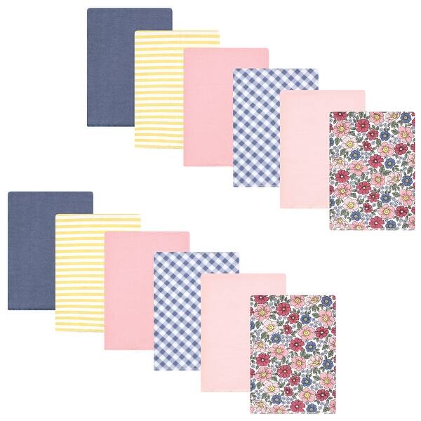 slide 1 of 1, Hudson Baby Infant Girl Cotton Flannel Burp Cloths Bundle, Pink Blue Pretty Floral, One Size One Size - Pink Blue Pretty Floral