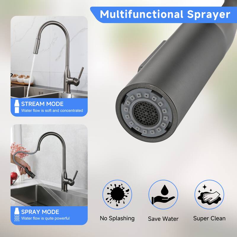 CB HOME Gold/Black/Sliver Kitchen Faucet, 17'' Kitchen Sink Faucet, Faucet for Kitchen Sink with Pull Down Sprayer, Two Function