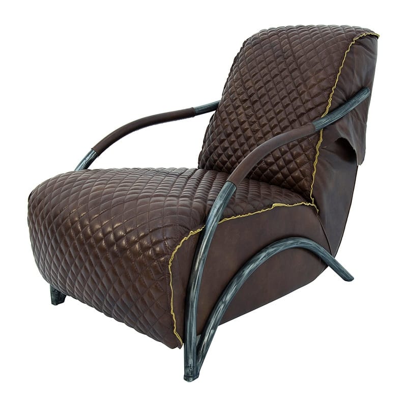 Davita Loft Brown Tufted Leather Accent Chair with Cast Iron Base