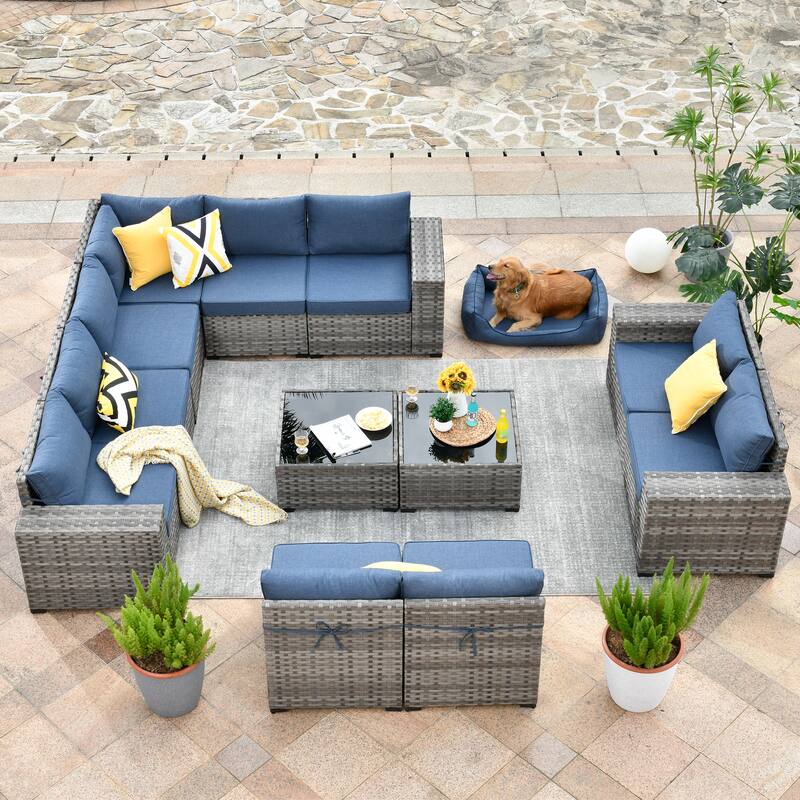 OVIOS Patio Wicker Furniture Wide Arm 12-piece Set with Table