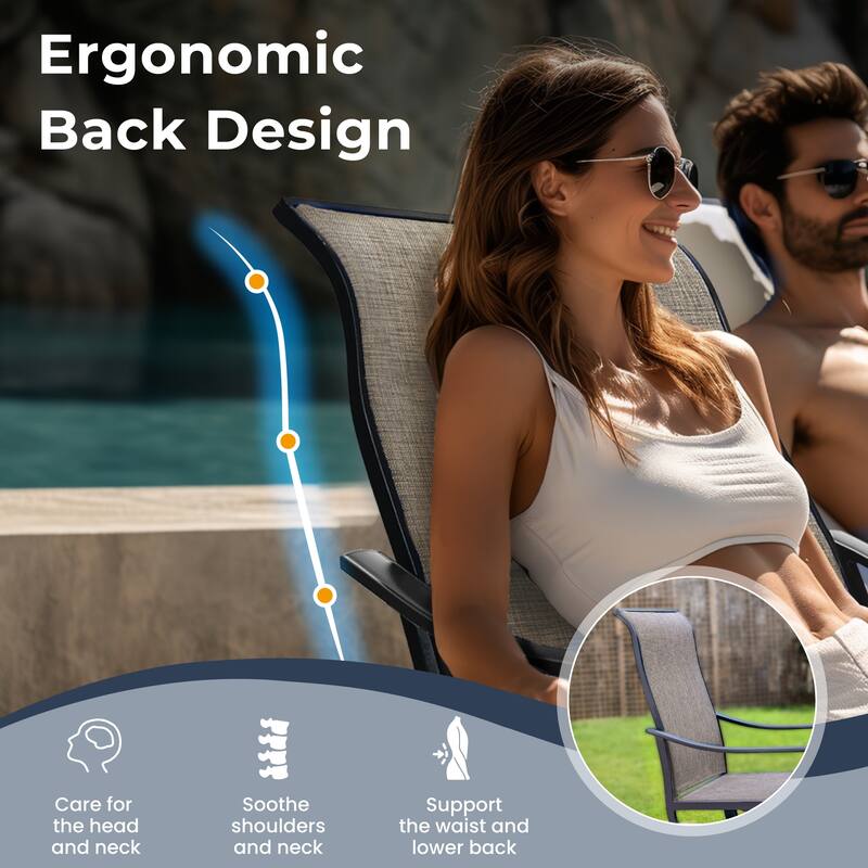 MAISON ARTS 5-Piece Patio Dining Set of 4 Sling Swivel Chairs and 1 Round E-coating Dining Table with Umbrella Hole