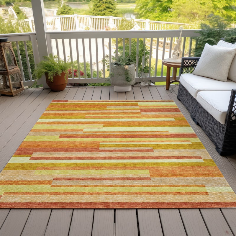 Machine Washable Indoor/ Outdoor Chantille Contempory Stripes Rug - Orange - 2'6" x 3'10"