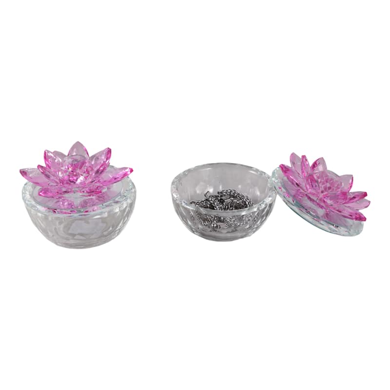 Decorative Rainbow Lotus Top Glass Trinket Dish for Jewelry and Keepsake Storage