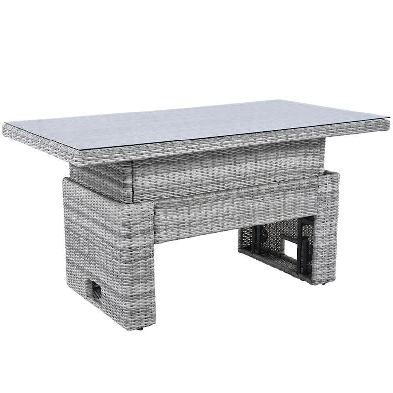 Outdoor Furniture Set Patio Rattan Furniture Set with an Adjustable Table, Recliners with Extendable Side Tables
