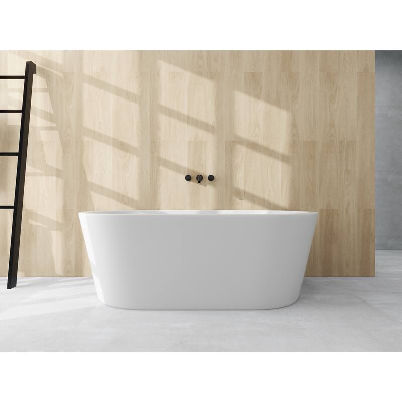 Vanity Art 67.7 Inch Freestanding Acrylic Bathtub Stand Alone Soaking Tub with Polished Chrome Round Overflow & Pop-up Drain - 67.7" - White