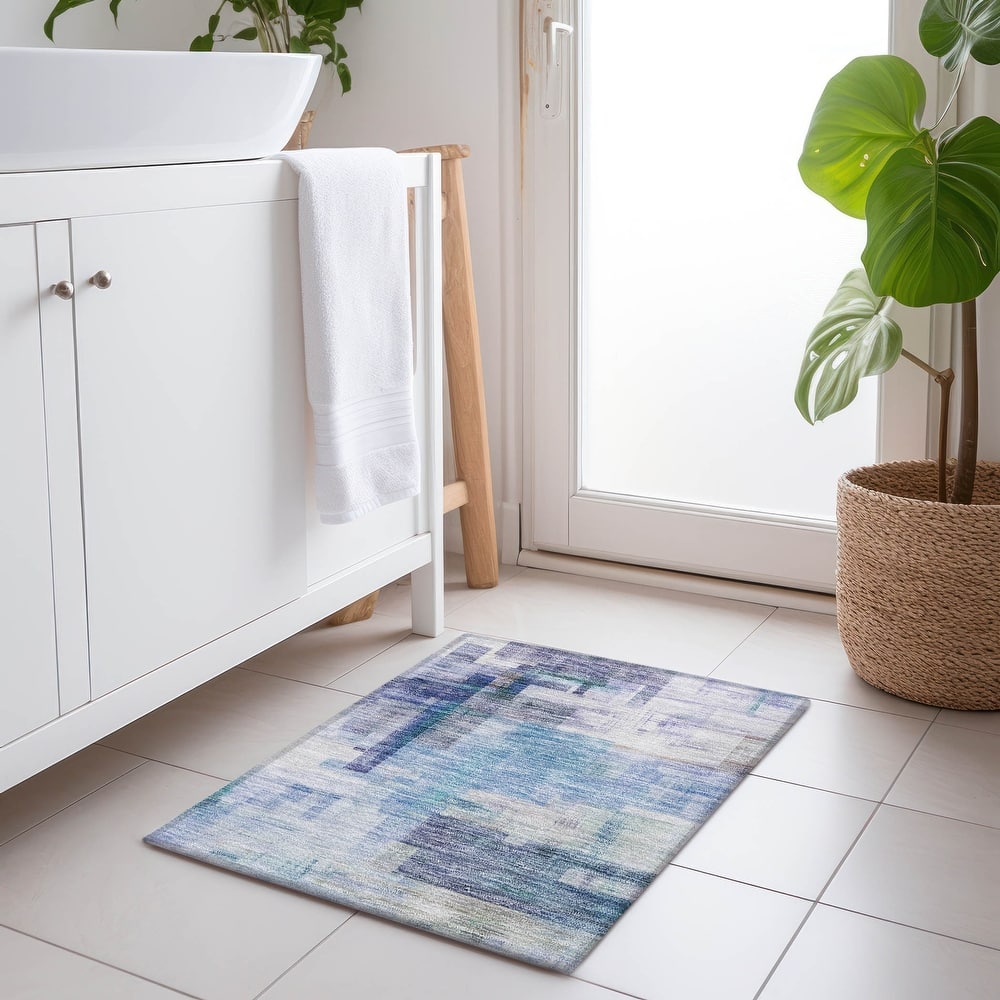 Machine Washable Indoor/ Outdoor Contemporary Abstract Chantille Rug